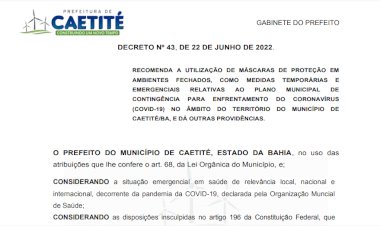 Prefeitura de Caetité recomenda uso de máscaras devido aumento de casos da Covid