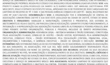Extrato de Publicação Central de Associações Comunitárias Caetité