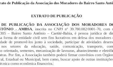Extrato de Publicação da Associação dos Moradores do Bairro Santo Antônio