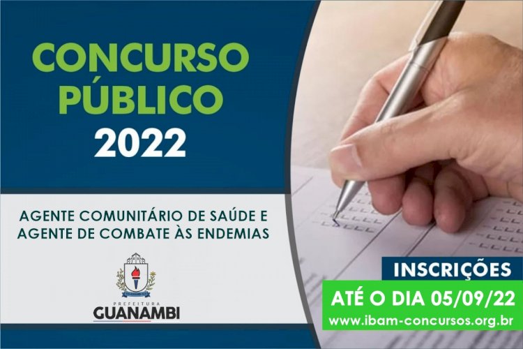 Estão abertas as inscrições para o Concurso Público para Agente Comunitário de Saúde e Agente de Combate às Endemias
