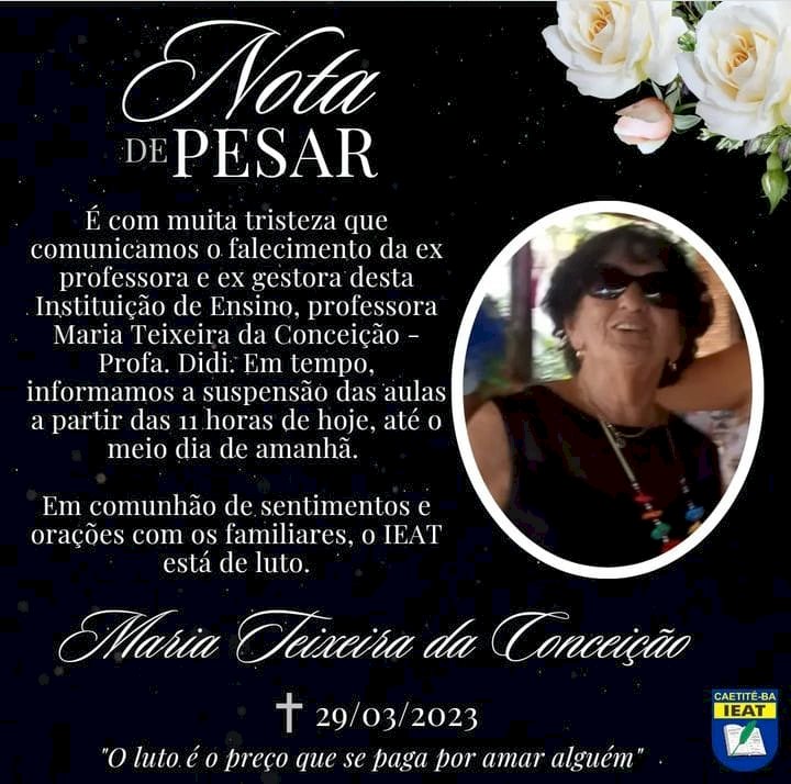 IEAT emite Nota de Pesar pelo falecimento da Professora Maria Teixeira da Conceição
