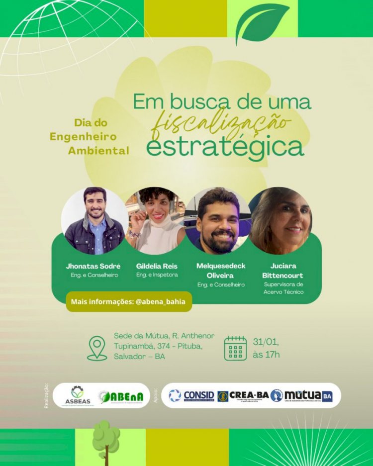 Palestra em celebração ao Dia do Engenheiro Ambiental tem apoio do Crea-BA