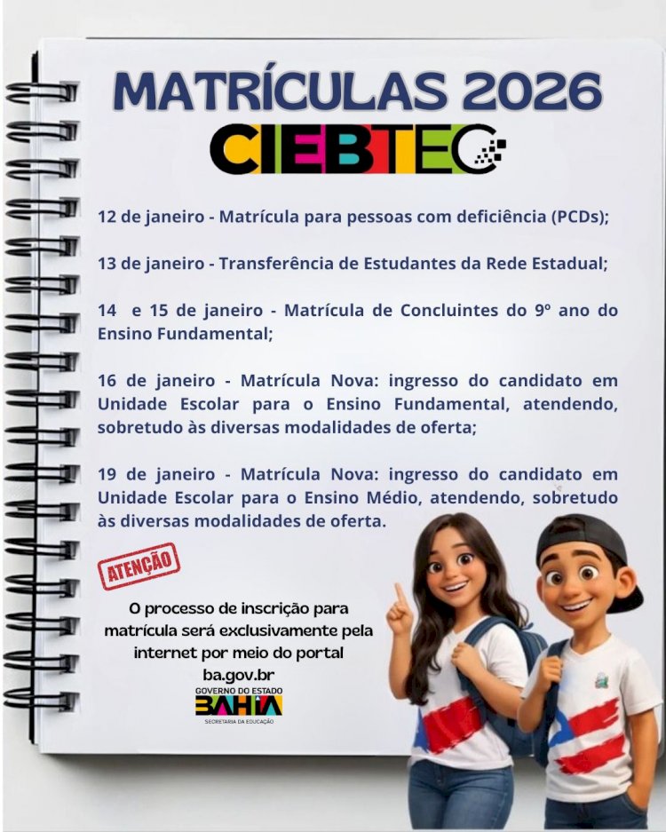 CIEBTEC abre nesta segunda (12) matrículas para o ano letivo de 2026