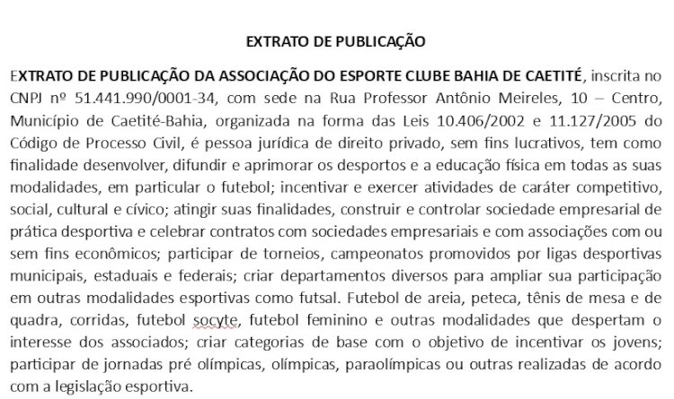 Extrato de Publicação da Associação do Esporte Clube Bahia de Caetité