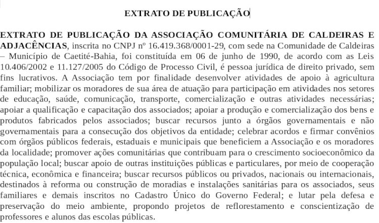 Extrato de Publicação da Associação Comunitária de Caldeiras e Adjacências